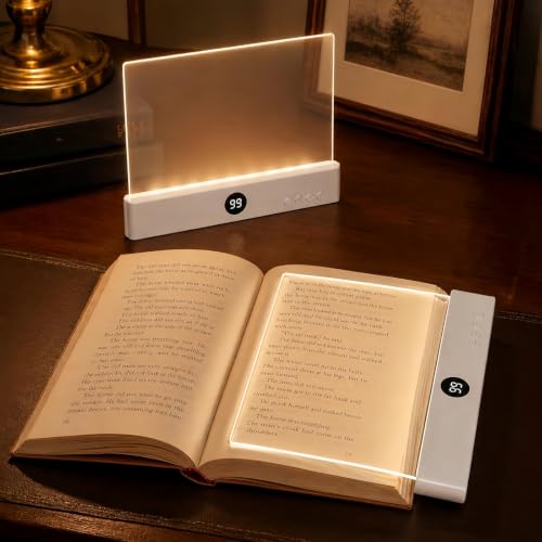 Flat book light reading light for bed reading panel book light night reading light tri color dimming eye protection LED book page light USB charging with timer used for bedroom readingwhite