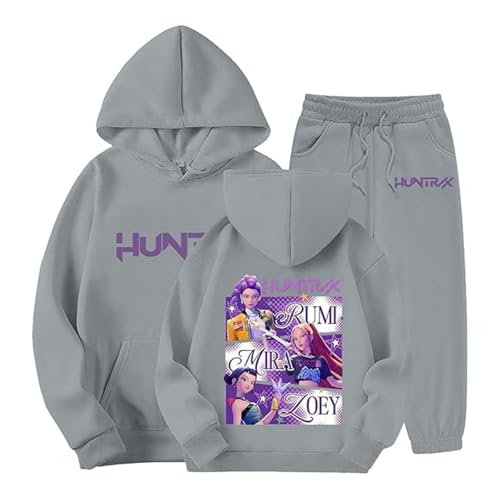 Kpop Film Demon Chándal Cazador Mira Zoey Huntrix Cosplay Disfraz para Niños Niñas Gráfico Hunters Chándal Sudadera con Capucha y Pantalones de Chándal Conjunto con Anime Estampado Traje Deportivo