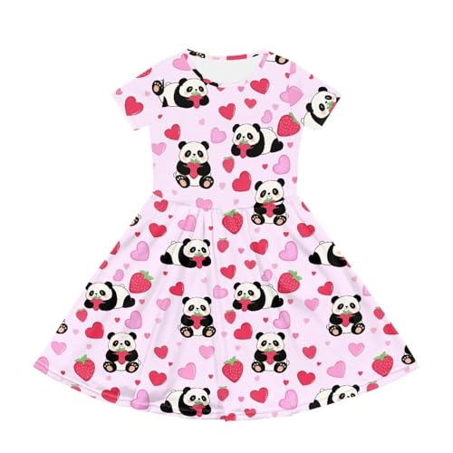 Image of Girls Dress with Pockets Basic Short Sleeve High Waist Swing Skater Dress School Party Dress for Kids
