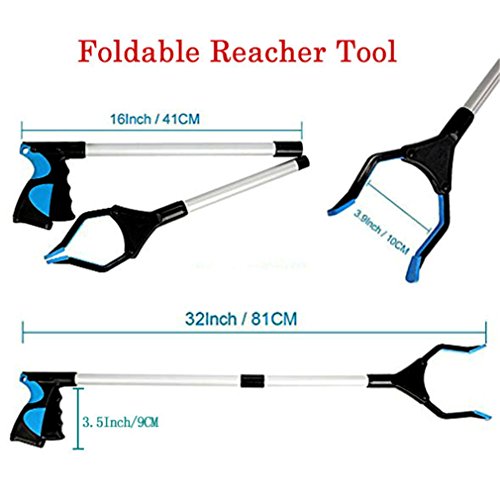 Foldable Reacher Grabber Tool, Vipe 2pcs Ergonomic Lightweight Reaching Aid Reacher Tool Long Arm Reaching Claw Hand Grabber Trash Pickup Tool, 32''