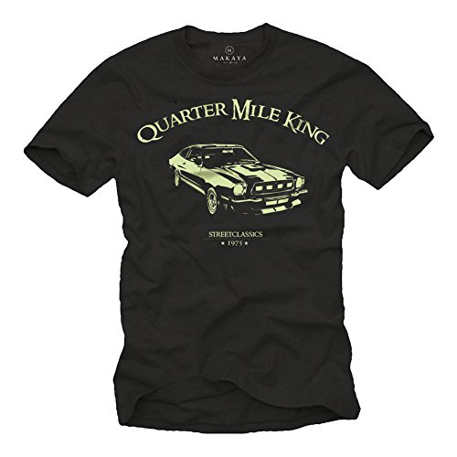 T-Shirt Homme Noir Ford Mustang Quarter Mile King Logo Grise Taille M