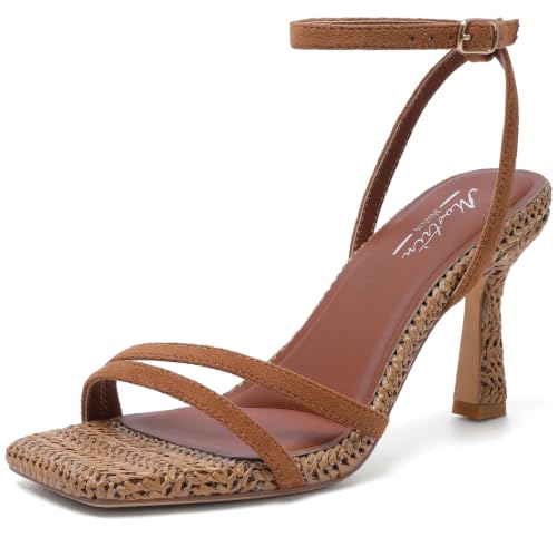 Image of Mostrin Womens Sandals Strappy Heels for Women Ankle Strap Lace Up Heels Square Open Toe Heels Tie Up Stiletto High Heeled Sandals for Prom, Party, Daily Wear