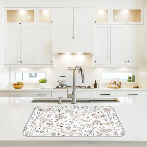 Tiveruda Dish Drying Mat Microfiber Coffee Bar Mat Absorbent Drying Kitchen Mat For Kitchen Counter Washable Drainer Rack Mat Xl For Dishes Farm House 18"X 24 Inch Farmhouse Rooster thumb #5