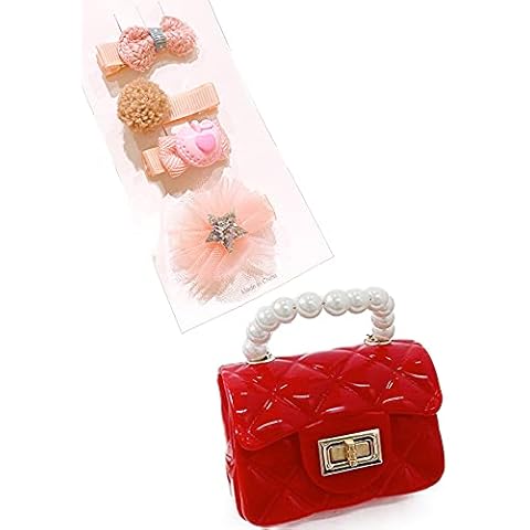 Kids Girls' fashion Mini Handbags girl handbag flower pearl handle Princess Purses free hair accessories S2 (Red) Cover