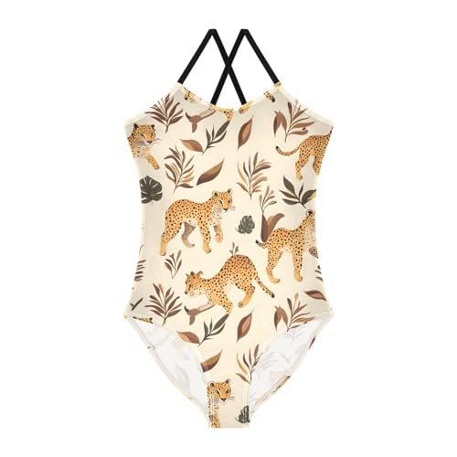 Leopard Pattern Girls One Piece Swimsuits Quick Dry Beach Swimwear Bathing Suit
