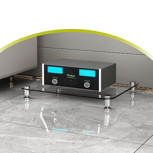 Mueble para componentes AV con 4 niveles de vidrio templado y estantes abiertos para multimedia