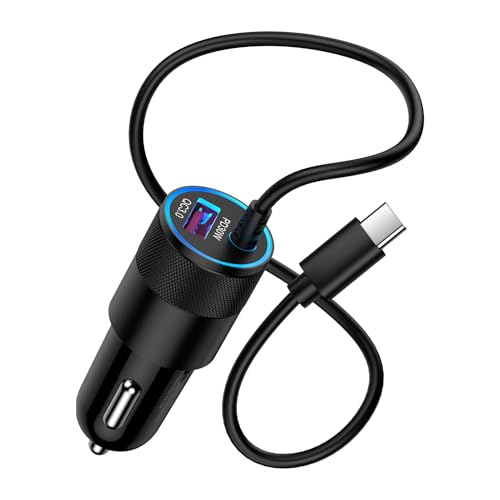 Caricabatterie per accendisigari USB C, 48 W per telefono da auto USB C, ricarica rapida, QC18 W e PD, 30 W con 1 m cavo per accessori per Samsung, Samsung Galaxy S25 Ultra S24 S23 S22 S21 A55