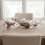 Branch & Wick Co. Farmhouse Table Decor Centerpiece - Magnolia Vine Driftwood Home Decor Floral Arrangement for Dining Table Weddings, Mantle, Home & Holiday (Candleholder not Included)