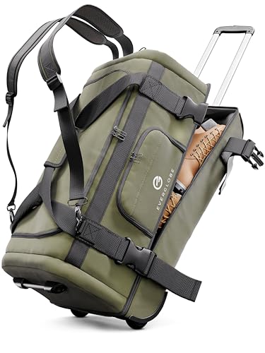 Reisetasche mit Rollen 90L Groß XL [Khaki] 3in1 Luggage - Tasche, Trolley, Rucksack mit Rollen | Travel Bag, Reisetaschen für Herren & Damen, Reisetasche Herren als Rollkoffer oder Reise Tasche