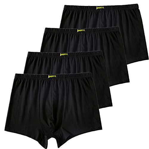 Cotton Men's Boxer Shorts Underwear,Plus Size Boxer Brief, Loose Fit Soft Stretchy Trunks 4 Pack,US 4XL, Black(4 Pack)