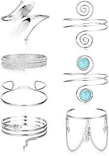 JeryWe Arm Cuff Upper Arm Band Cuff Bracelet for Women Adjustable Open Armlets Armband Jewelry Minimalist Coil Upper Arm Bracelet Bangle 7Pcs
