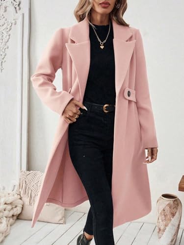 Chic Pink Womens Casual Coat – Button Front, Long Sleeve, Perfect for Fall and Winter! (Medium) - Image 6