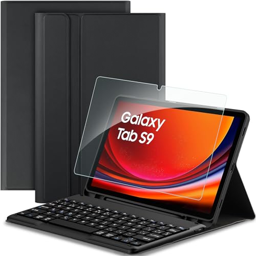 EasyAcc Funda con Teclado Compatible con Samsung Galaxy Tab S9 FE 10.9" / S9 11" 2023 con Película Protectora [Español], Funda Protectora para Teclado Extraíble con Portalápices, Negro