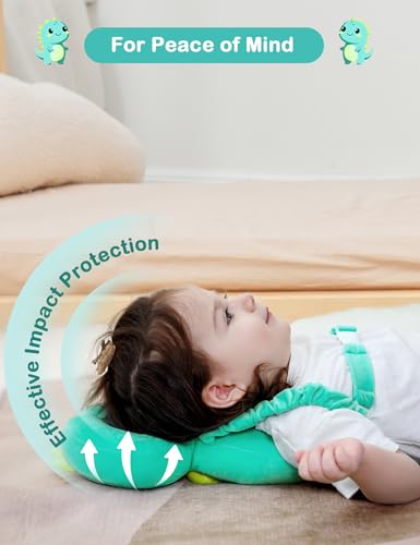 Image of JunNeng Baby Head Protector Backpack for Walking Crawling,Green Dinosaur B | Soft, Breathable, Adjustable, Baby Fall Back Head Protector for Falling