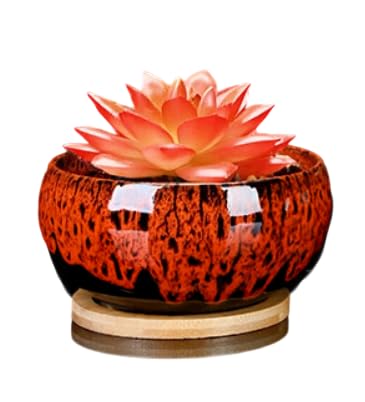 Rubu22a Planter - 10 x 5 cm Glazed Ceramic Flower Pot Plant Bowl Lotus Pot for Bonsai, Succulents, Flat Hydroponics Decorative Oriental Flower Bowl (F)
