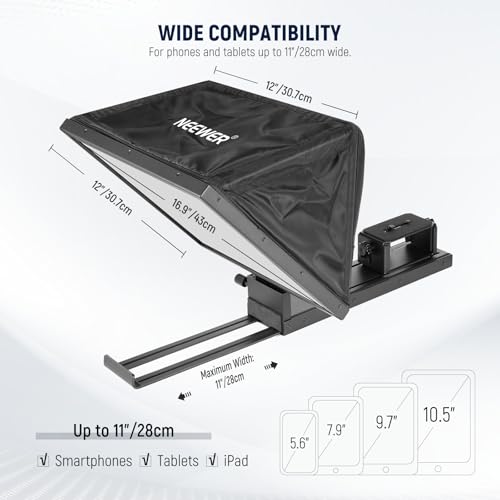 NEEWER Basics X16B Aluminum Alloy Liftable Teleprompter 16" for iPad Tablet DSLR Camera, No Assembly, Remote & App Control, Compatible with iOS Android, Pro for Online Teaching Live Streaming by NEEWER - Image 7