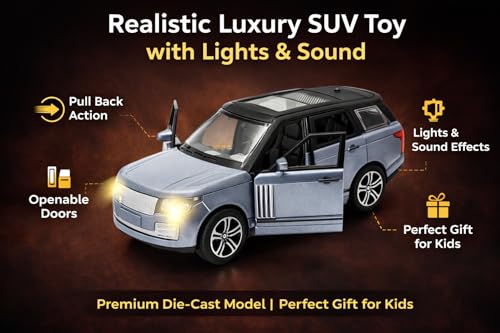 Image of DREAMY DEN Luxury Range Rover SUV 1:32 Scale Metal Die-Cast Car Model with Pull Back, Lights & Sounds, Openable Doors - Collector's Edition Gift Toy (Blue)