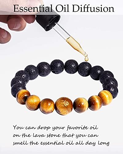 Jewboo Tiger Eye with Lava Rock Bracelet for Women Men Yoga Meditation Aromatherapy Anxiety Essential Oil Diffusion Stretch 10mm