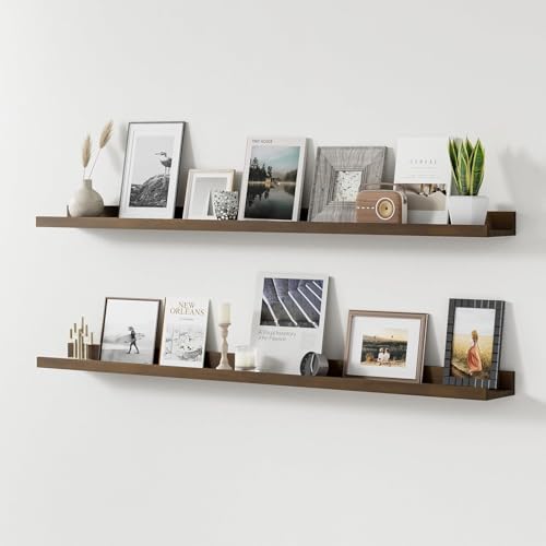 Image of Wooden Wall Mounting Shelves for Decorative Wall Shelf for Books, Decor, and Display - Elegant Space-Saving Design (Teak Finish, 46 INCH)