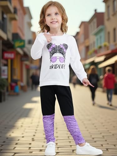 Image of OLMRJKD Kids Toddler Girls Clothes Figure Graphic Drop Shoulder Top Pullover Spotted Print Pants Fall Winter Outfit Set