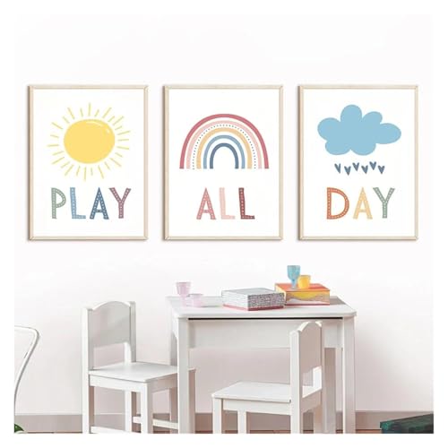 Affiche de Jeu pour Chambre d'Enfant Peinture sur Toile Soleil et Arc-en-Ciel Déco Nature - 3