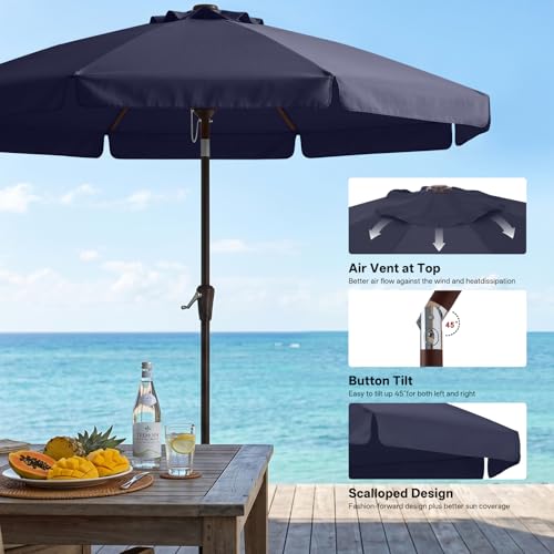 Image of ABCCANOPY 9ft Scalloped Patio Umbrella, Outdoor Table Umbrella with Tilt and Crank, Fiberglass Ribs Deck Umbrella for Patio, Pool, Garden, Picnic (Navy Blue)