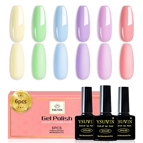 YSUVIN Smalto Semi Permanente Pastello, 6 Colori Rosa Viola Blu Verde Giallo Summer Macaron Smalto Gel Unghie Soak Off UV/LED Home DIY Nail Art Salon Francese Manicure, Di Lunga Durata
