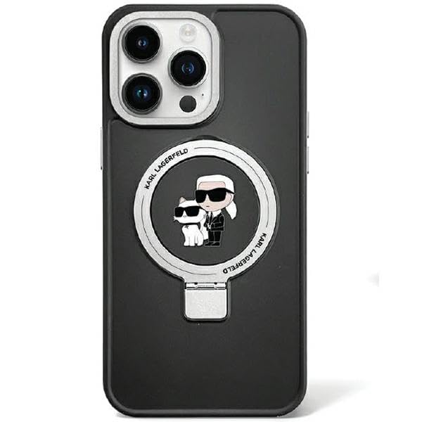 KARL LAGERFELD KLHMP13LHMRSKCK Coque pour iPhone 13 Pro 6,1" Noir Rigide avec Anneau de Support Karl&Choupettte