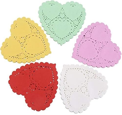 JOFONY Lot de 200 sets de table en papier en forme de cœur, 10 cm, décoration de gâteau, décoration de vaisselle