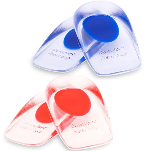 Image of Gel Silicone Heel Cups /Pads - 2 Pair Heel Lifts for Plantar Fasciitis,Heel Pain Shoe Inserts Heel Protectors,Achilles Tendonitis,Comfort Cushion Insoles for Women /Men(Blue+Red,Large)