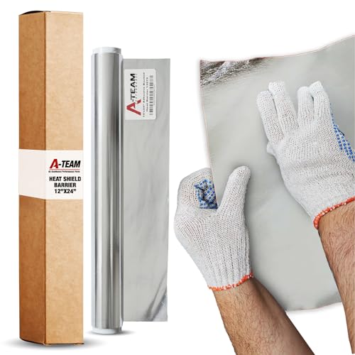 A-Team Performance, 13575 Adhesive Backed Aluminized Fiberglass Heat Shield Barrier Up To 2000 Degrees Fahrenheit Multi-Purpose, Compatible with Firewall Hoods Hoses and Doors 12" x 24"