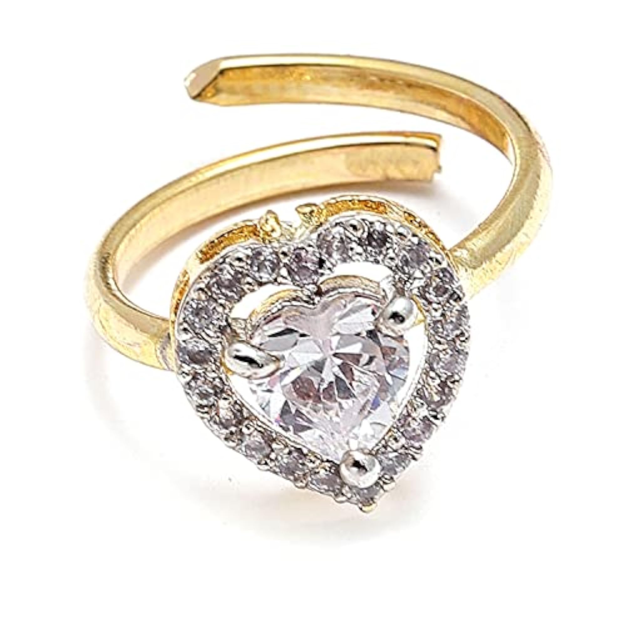 Gold-Plated Diamond Combo Necklace Ring Bracelet Earring Set (Heart-Square)