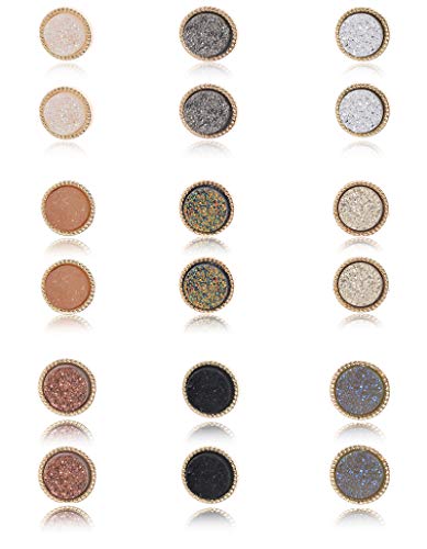 Ofeiyaa 9 Pairs 20G Round Stud Earrings Stainless Steel Cute Druzy Crystal Studs Earrings Pierced for Women Girls 10mm