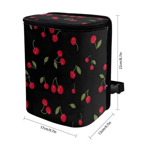 Image of Talayituse Cherry Leaf Print Car Trash Can with Lid, Leak Proof Auto Trash Bag Hanging Vehicle Garbage Can Multipurpose Storage Container for Back Seat Road Trip