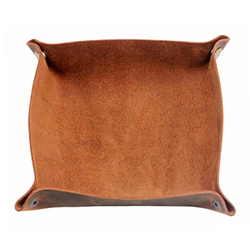 Image of boshiho Valet Tray for Men, Leather Jewelry Catchall Key Phone Coin Box Change Caddy Bedside Storage Box (Crazy Horse Leather - Dark Brown)