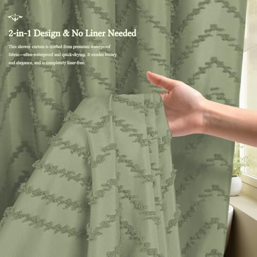 Aovfy Boho Tufted Chevron Fabric Shower Curtain, Green, 72Wx72H by Aovfy - Image 6