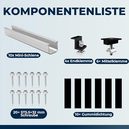 ANFIL® Solarpanel Halterung Metalldach [Verstellbar & Korrosionsbeständig] – Solarmodul Halterung Flachdach mit 12cm Schienen (Einfache Installation & Wasserdicht) - Flachdachhalterung Solar