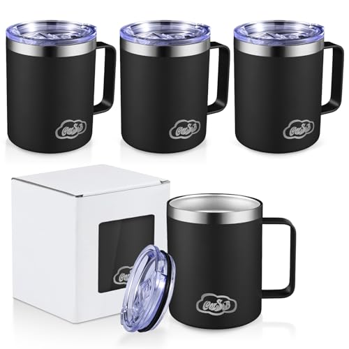 Comparison: Best Double Wall Coffee Mug With Lid 10 CoolSub 12oz Insulated Coffee Mug with Handle, Stainless Steel Wide Mouth Travel Tumblers with Lid, Double Wall Vacuum Coffee Cup for Camping, Office, Black 4 Pack