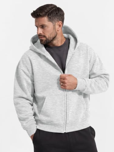 EFAN Men's Oversized Zip Up Hoodie Fleece Sweatshirts with Pockets Grey - image 2
