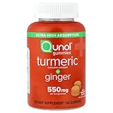 Qunol Turmeric and Ginger Gummies, Turmeric Curcumin Supplement + Ginger, Joint Support Gummy, Ultra High Absorption, Vegan, Gluten Free, 1 Month Supply, 60ct Gummies