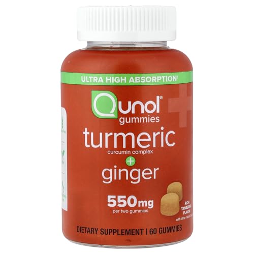 Qunol Turmeric and Ginger Gummies, Gummy with 500mg Turmeric + 50mg Ginger, Joint Support Supplement, Ultra High Absorption Tumeric and Ginger, Vegan, Gluten Free, 1 Month Supply 60ct Gummies