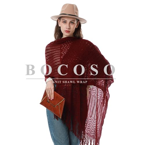 Knit Shawl Wraps Tassel Open Front Poncho Cape for Women, Ladies Fringed Knitted Cardigan for Fall Winter2