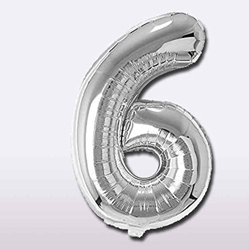 Image of Silver 32 Inches 6 Numbers Shape Large Big Foil Helium Balloons For Party Decorations In Happy Birthday Anniversary Office Items Materials Set Pack, Pack Of 1
