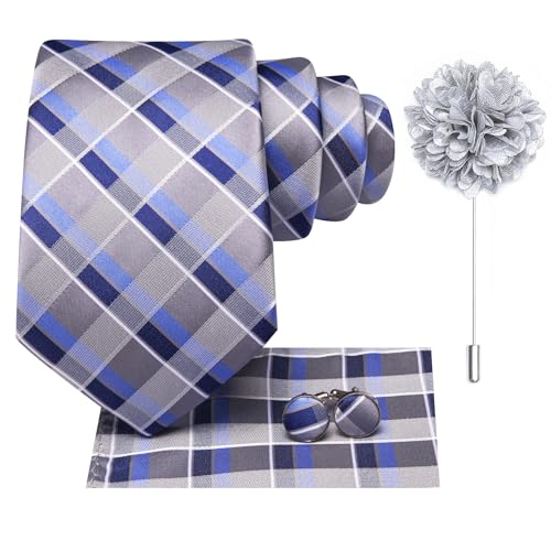 Image of Dubulle Mens Tie and Lapel Pin Paisley Striped Floral Necktie for Men Pocket Square Cufflinks 4PCS Set Wedding Party