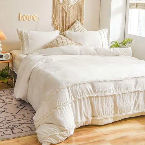 Tospass Quaste Bettwäsche Set 220x240cm Weiß Fransen Boho Mädchen...
