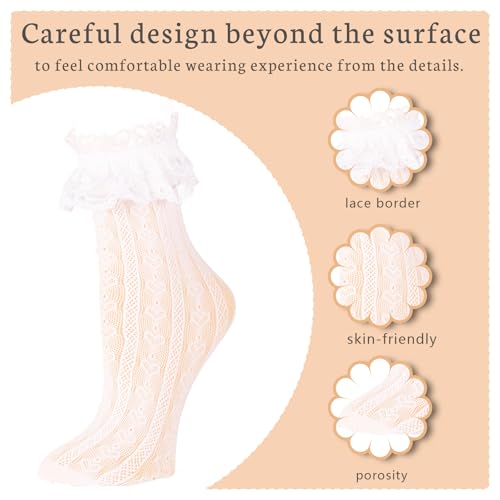 Image of 3 Pairs Womens Lace Ankle White Ruffle Frilly Dress Sexy Mesh Lace Trim Lolita Sock Lacy Ruffled Bootie Socks