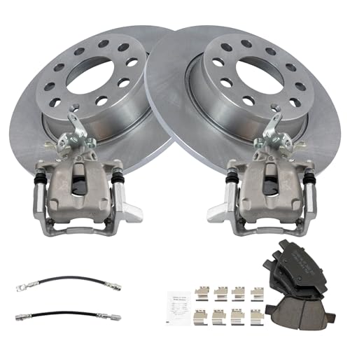 Image of TRQ Rear Brake Pad and Rotor Set Ceramic Rotors Calipers Hoses Compatible with 2010 Volkswagen Jetta