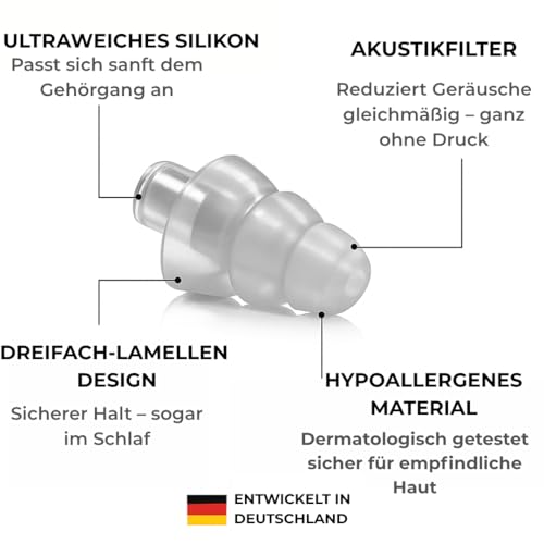 Rooth C&P Ohrstöpsel zum Schlafen – Anti-Schnarch-Silikon-Ohrstöpsel – 25 dB Lärmminderung – Bequemer Tag & Nacht – Einfaches Einsetzen & Entfernen – 100X wiederverwendbar- BOLLSEN Gehörschutz