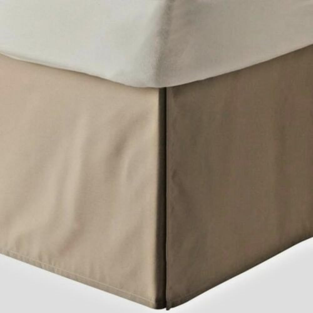 AKBLinenBedding - 3 Sided Tailored Pleated Split Corner Bed Skirt, Solid 650 TC Egyptian Cotton, Drop - 16 inch (Taupe, Twin - 39" W x 75" L)