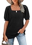 Picture of Womens T-Shirts Pleated Short Sleeve Flattering Tops to Hide Tummy Black L